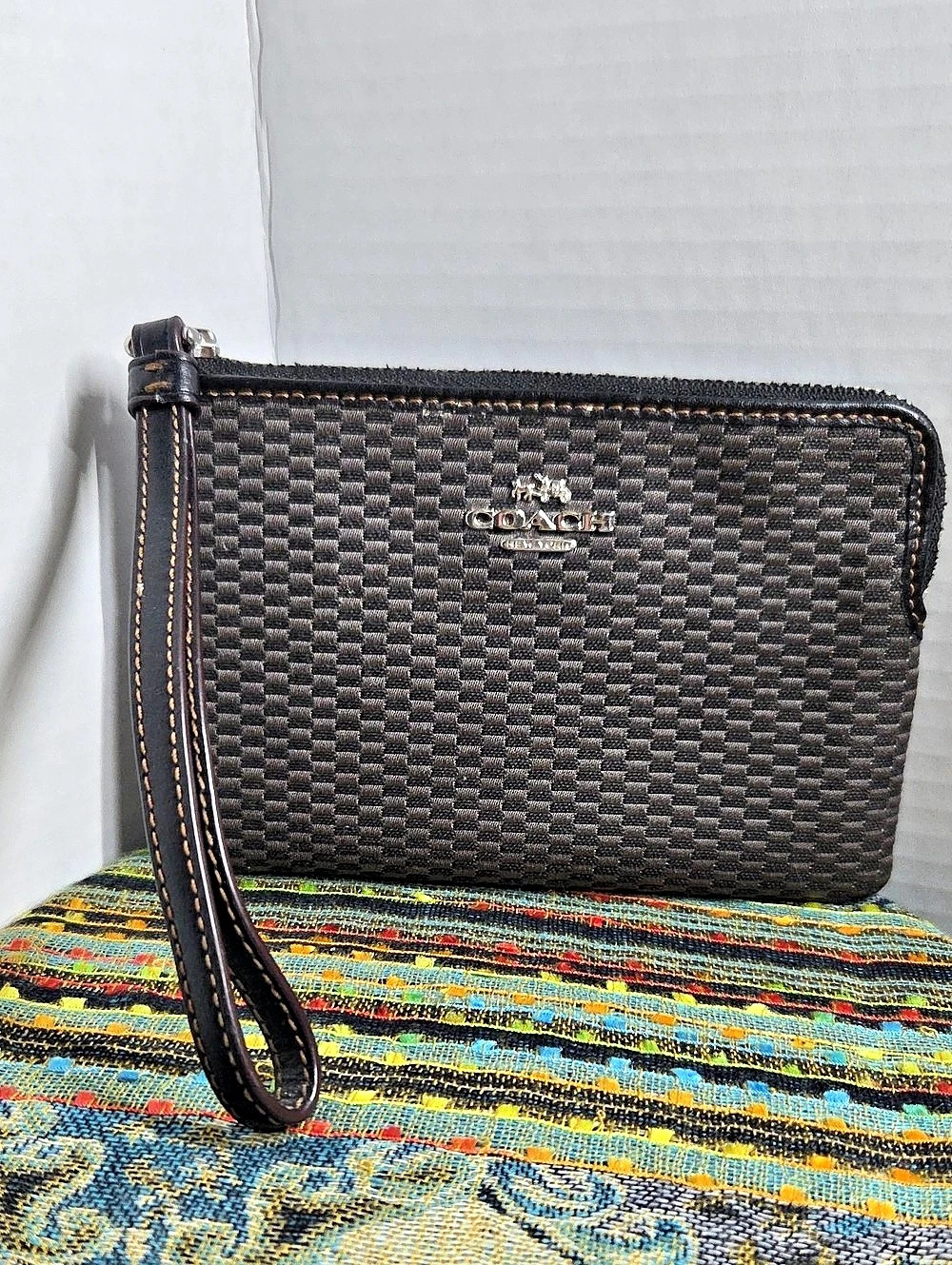 Coach Woven Wristlet in Black & Gray